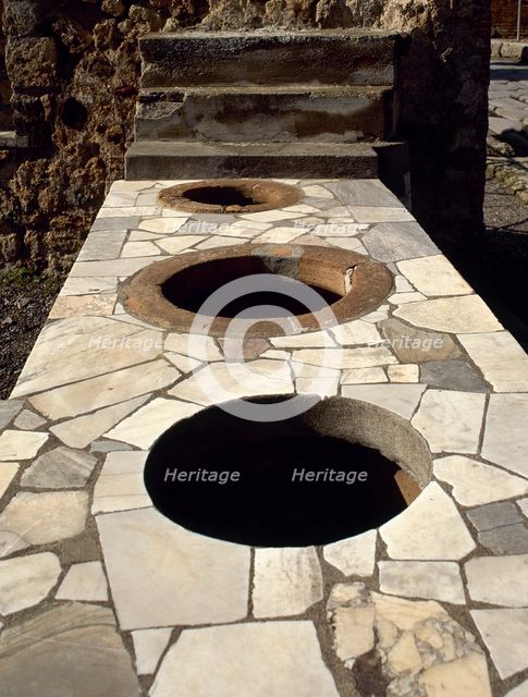 Marble-covered counter, Thermopolium, Via Consolare, Pompeii, Italy, 2002. Creator: LTL.