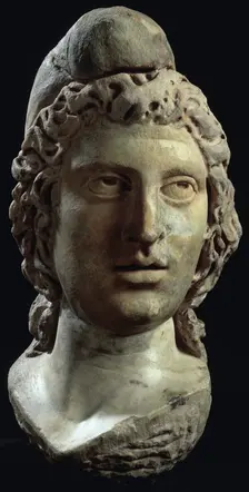 Marble head of Mithras, the Persian god of heavenly light. Creator: Unknown