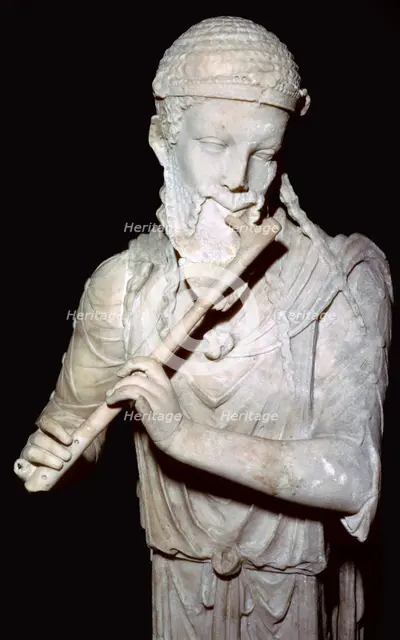 Marble herm: satyr playing the plagiaulos / flute, Lazio, Rome, Italy, 1st Century. Artist: Unknown