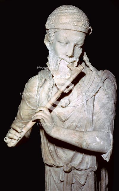 Marble herm: satyr playing the plagiaulos / flute, Lazio, Rome, Italy, 1st Century. Artist: Unknown