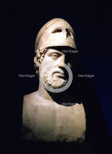 Marble portrait bust of Perikles, Athenian statesman (c490-429 BC), Roman, 2nd century BC. Artist: Unknown
