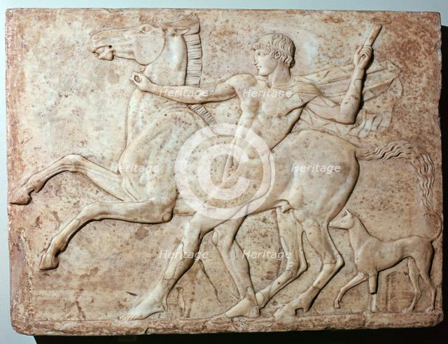 Marble Roman relief of a boy and a horse, Hadrian's villa, 1st century. Artist: Unknown