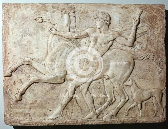 Marble Roman relief of a boy and a horse, Hadrian's villa, 1st century. Artist: Unknown