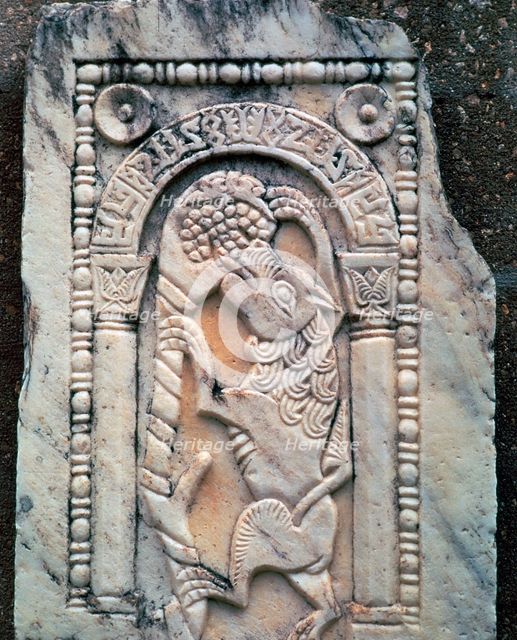 Marble Roman slab of the Fox and Grapes. Artist: Unknown