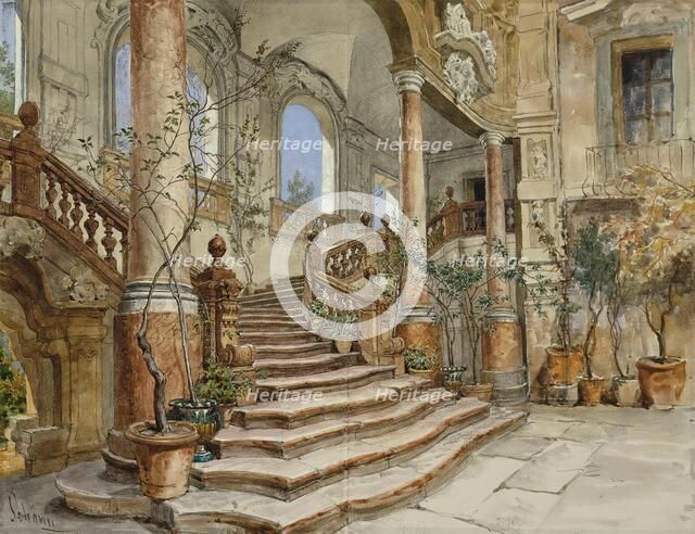Marble staircase at Palazzo Bonagia in Palermo, 1878 or 1880. Creator: Alois Schonn.