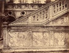 Marble Stairway Decorated with Architectural Sculpture, 1880s. Creator: Unknown