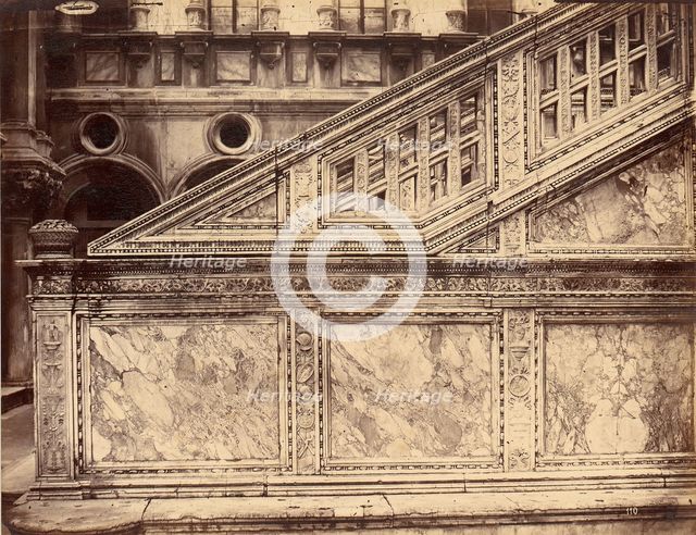 Marble Stairway Decorated with Architectural Sculpture, 1880s. Creator: Unknown.