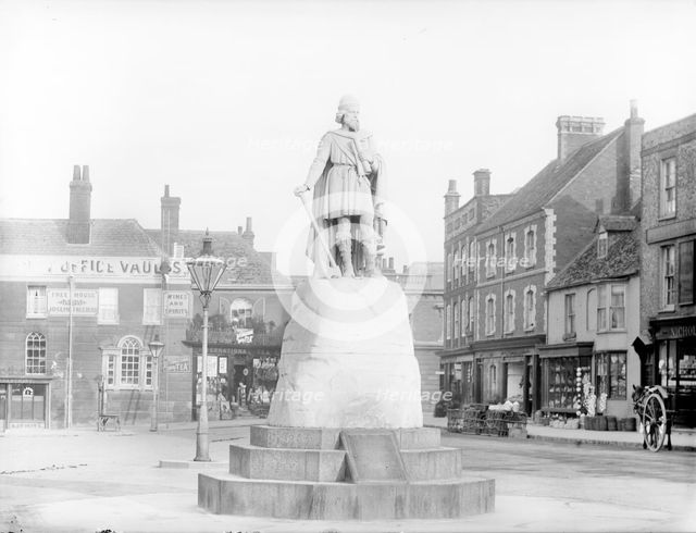 Marble statue depicting Alfred the Great, Market Place, Wantage, Oxfordshire, 1895.  Creator: Henry Taunt.