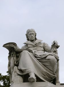 Marble statue of Wilhelm von Humboldt at the entrance to Humboldt University, Berlin, Germany, 2025. Creator: LTL