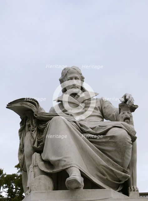 Marble statue of Wilhelm von Humboldt at the entrance to Humboldt University, Berlin, Germany, 2025. Creator: LTL.