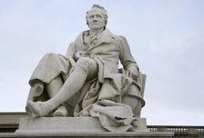 Marble statue of Alexander von Humboldt, entrance to Humboldt University, Berlin, Germany, 2025. Creators: LTL, Reinhold Begas
