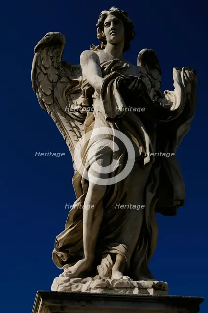 Marble statue of an angel on the Ponte Sant'Angelo, Rome, Italy, 2022.  Creator: LTL.