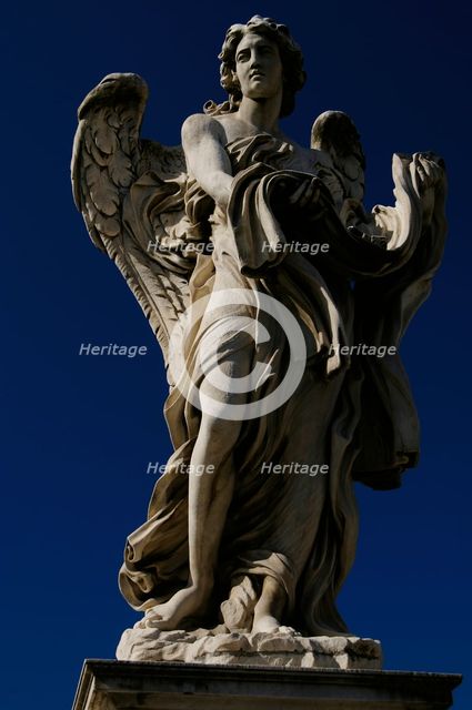 Marble statue of an angel on the Ponte Sant'Angelo, Rome, Italy, 2022.  Creator: LTL.