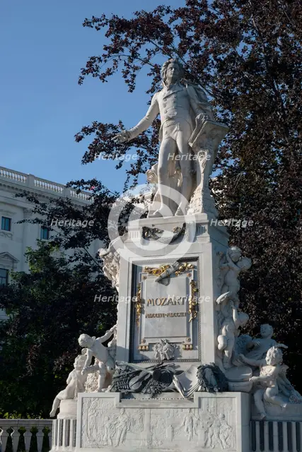 Marble statue of Mozart erected in 1896, in the Burggarten in Vienna, Austria, 2022. Creator: Ethel Davies.
