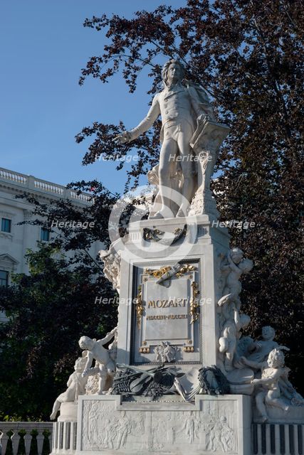 Marble statue of Mozart erected in 1896, in the Burggarten in Vienna, Austria, 2022. Creator: Ethel Davies.