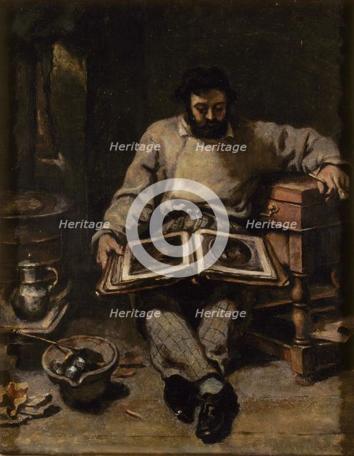 Marc Trapadoux Examining a Book of Prints, ca 1848.