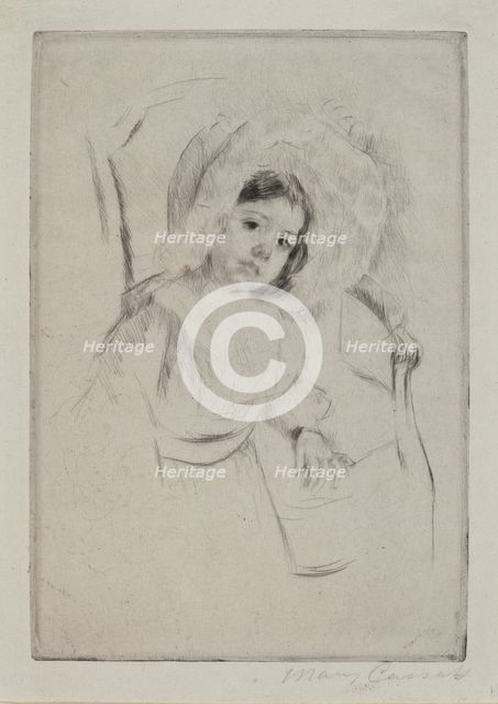 Margot in a Floppy Bonnet Leaning against a Chair, c. 1902. Creator: Mary Cassatt.