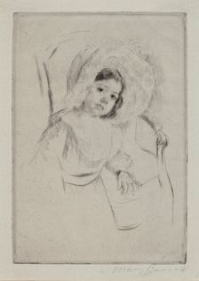 Margot in a Floppy Bonnet Leaning against a Chair, c. 1902. Creator: Mary Cassatt