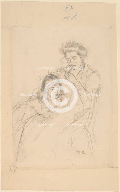 Margot Leaning against Reine's Knee, c. 1902. Creator: Mary Cassatt.