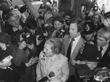 Margaret and Mark Thatcher casting their votes at Chelsea Town Hall, London, 3rd May 1979