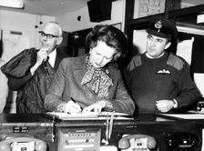 Margaret and Denis Thatcher on a visit to Northern Ireland, 23 December 1982. Creators: Central Office of Information, Unknown