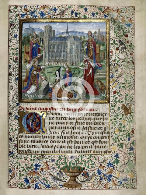 Margaret of York praying in front of the Cathedral of St. Gudula in Brussels, c. 1467-1469.
