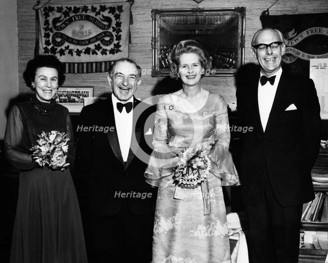 Margaret Thatcher (1925- ), Dennis Thatcher, Dr and Mrs Conway at ladies' night, 1975. Creator: Unknown.