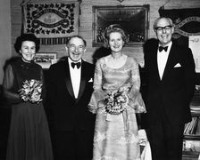 Margaret Thatcher (1925- ), Dennis Thatcher, Dr and Mrs Conway at ladies night, 1975
