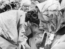 Margaret Thatcher chatting to a pensioner in Elland, West Yorkshire, 25th April 1979