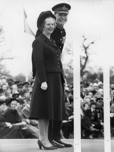 Margaret Thatcher and Commandant Major-General RMH Vickers, Sandhurst, 11th April 1980