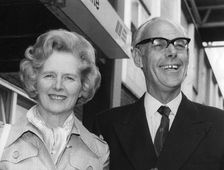 Margaret Thatcher and her husband Denis leaving Heathrow Airport for Brittany, 18th August 1975