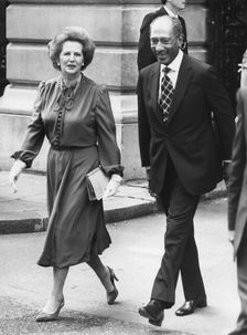 Margaret Thatcher and President Anwar Sadat walking to Downing Street, 3rd August 1981