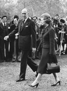 Margaret Thatcher and President Giscard d'Estaing of France on his arrival in London, c1979-1981