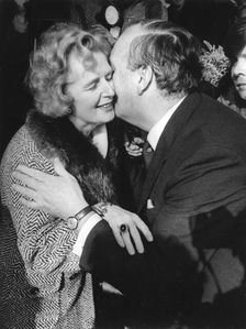 Margaret Thatcher and William Whitelaw kiss, Eastbourne, Sussex, 8th February 1975