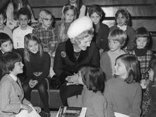 Margaret Thatcher at the opening of a new American school building in London, 1971