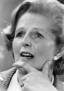 Margaret Thatcher at the daily election press conference, Smith Square, London, 27th April 1979
