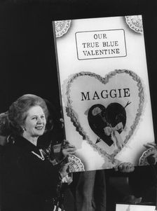 Margaret Thatcher gets a giant Valentine card from the Young Conservatives, 16th February 1981