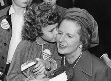 Margaret Thatcher gets a kiss at the Nation's Bravest Children's Awards, 18th December 1980