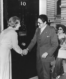 Margaret Thatcher greeting King Birenda of Napel and his wife, 14th September 1979