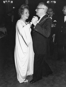 Margaret Thatcher dancing with Councillor Cyril Nuttall, Mayor of Blackpool, 12th October 1977