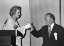 Margaret Thatcher drinking a toast with Masayoshi Ohira, Secretary General of the LDP