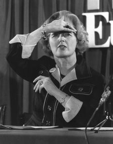 Margaret Thatcher during a referendum press conference at the Conservative Centre, 3rd June 1975
