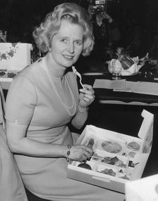 Margaret Thatcher eating her lunch at the Royal Albert Hall, 1974