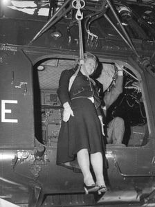 Margaret Thatcher is airlifted aboard an air-sea rescue helicopter, 12th January 1978