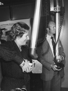 Margaret Thatcher operating a remote handler at Harwell, Essex, 12th September 1980