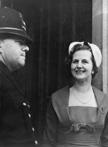 Margaret Thatcher outside the House of Commons, London, 1959