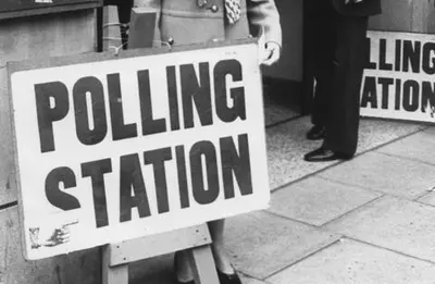 Margaret Thatcher outside a polling station, referendum day, 5th June 1975.  Creator: Unknown.