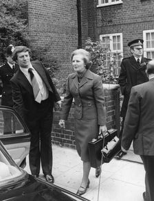 Margaret Thatcher leaves her home to start work at No 10 Downing Street, 1979(?)