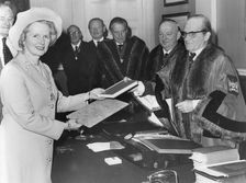 Margaret Thatcher receiving the Freedom of the Poulter's Company, 26th January 1976. Creator: Unknown