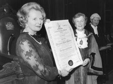 Margaret Thatcher recieves the freedom of the London Borough of Barnet, 7th February 1980